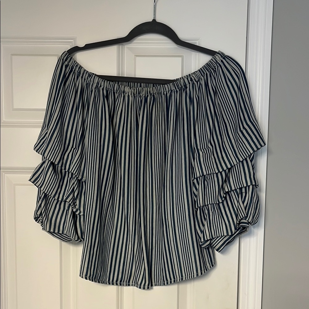 Striped Off-Shoulder Ruffle Top - Picture 1 of 6